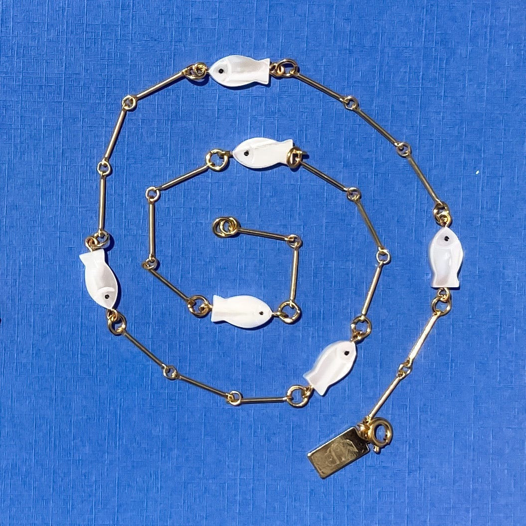 Mother of Pearl Fish Charm Necklace