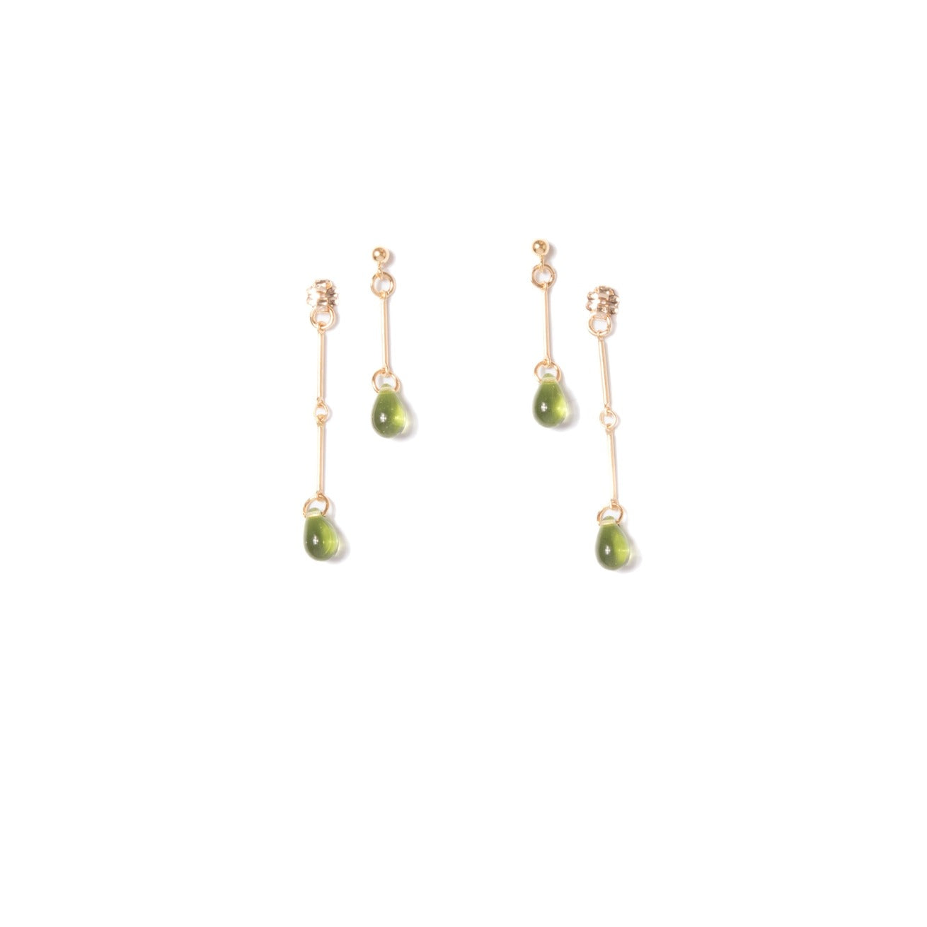 Olive Glass Double Drop Earrings