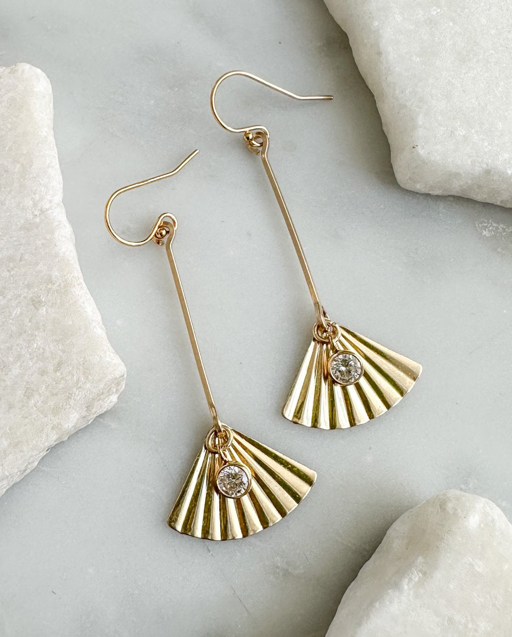 Fan Charm Bar Drop Earrings