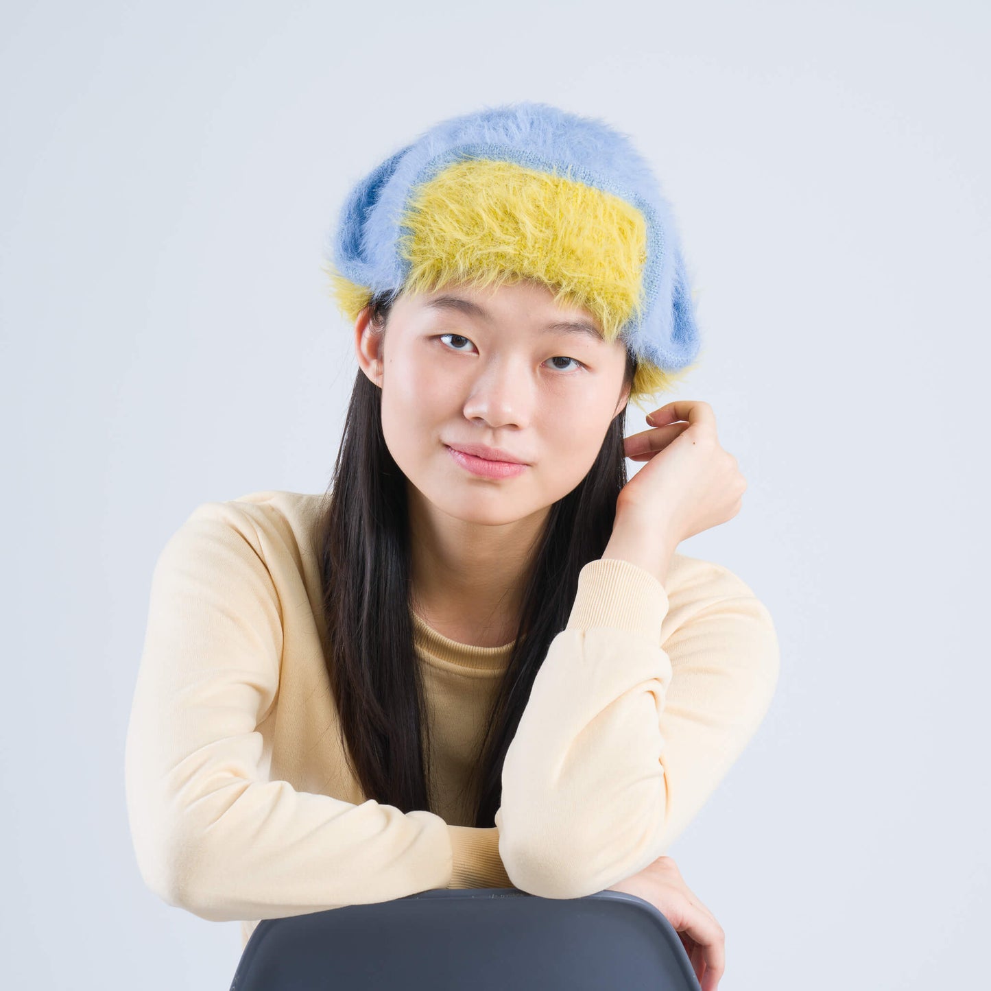 Faux Fur Trapper Hat in Periwinkle Golden Olive