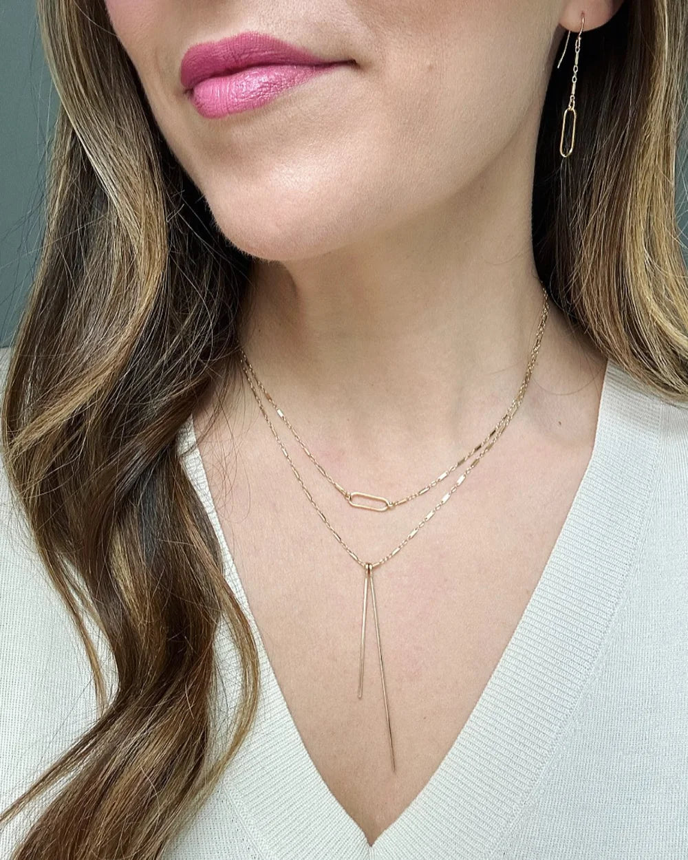 Double bars pendant bar link chain necklace