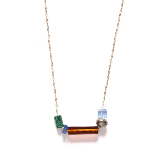 Balance Necklace - Malachite, Lapis, Pyrite, Vintage Glass