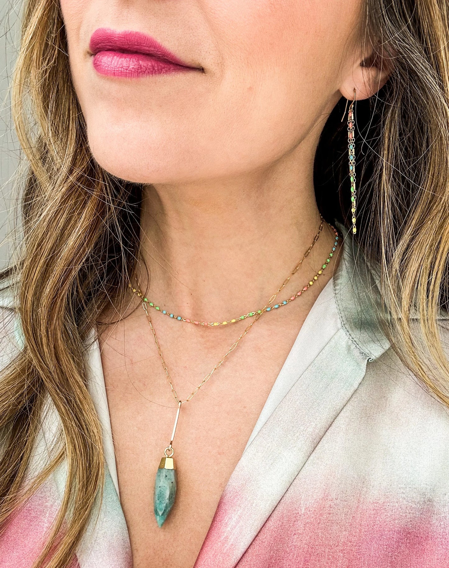 Enameled Colorful Chain Fringe Earrings