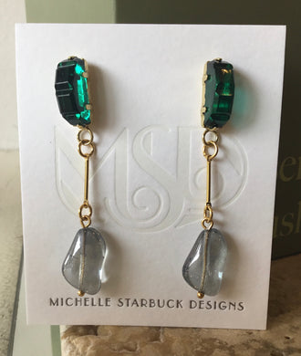 Emerald & Sapphire Glass Drop Earrings