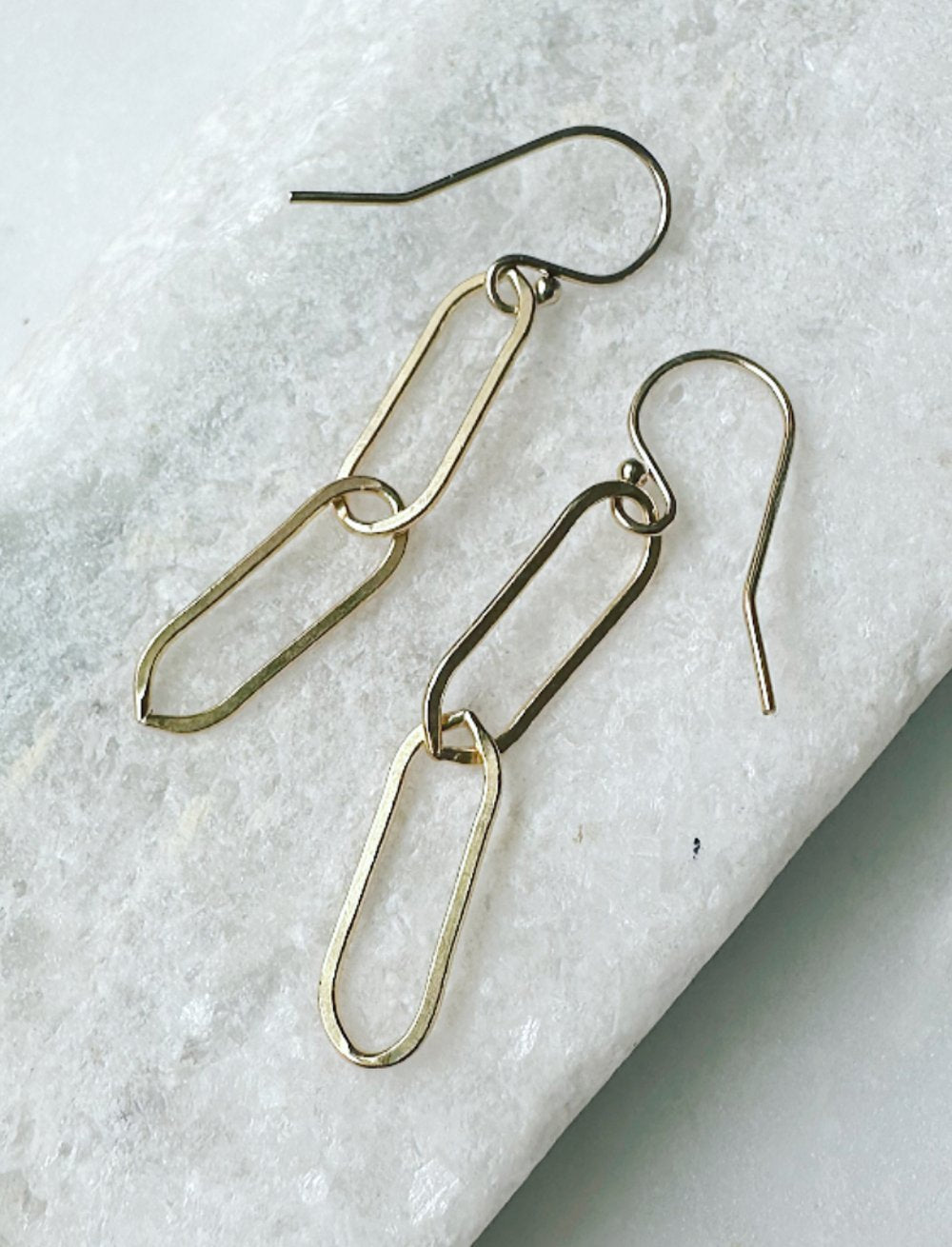 Shiny Paperclip Link Double Drop Earrings