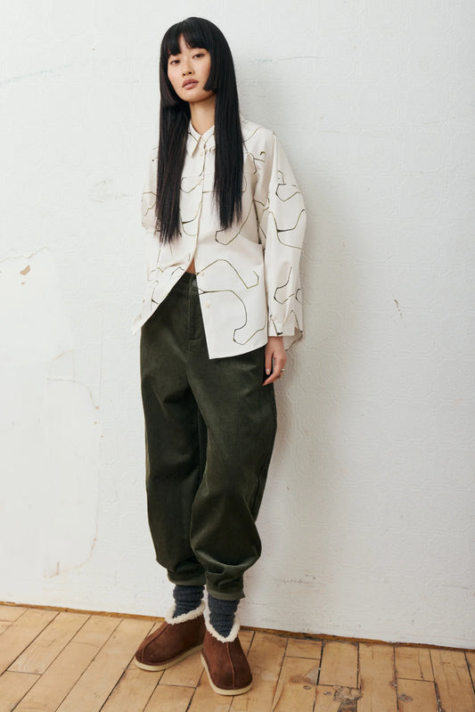 Eve Gravel Silver Shirt in Stork Cream/Green
