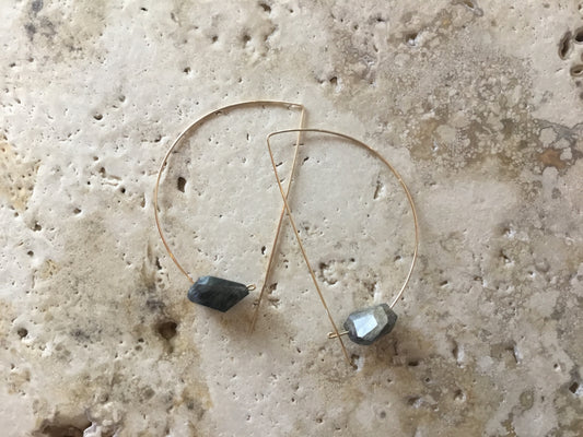 Labradorite Large “D” Earwire Hoop Earrings