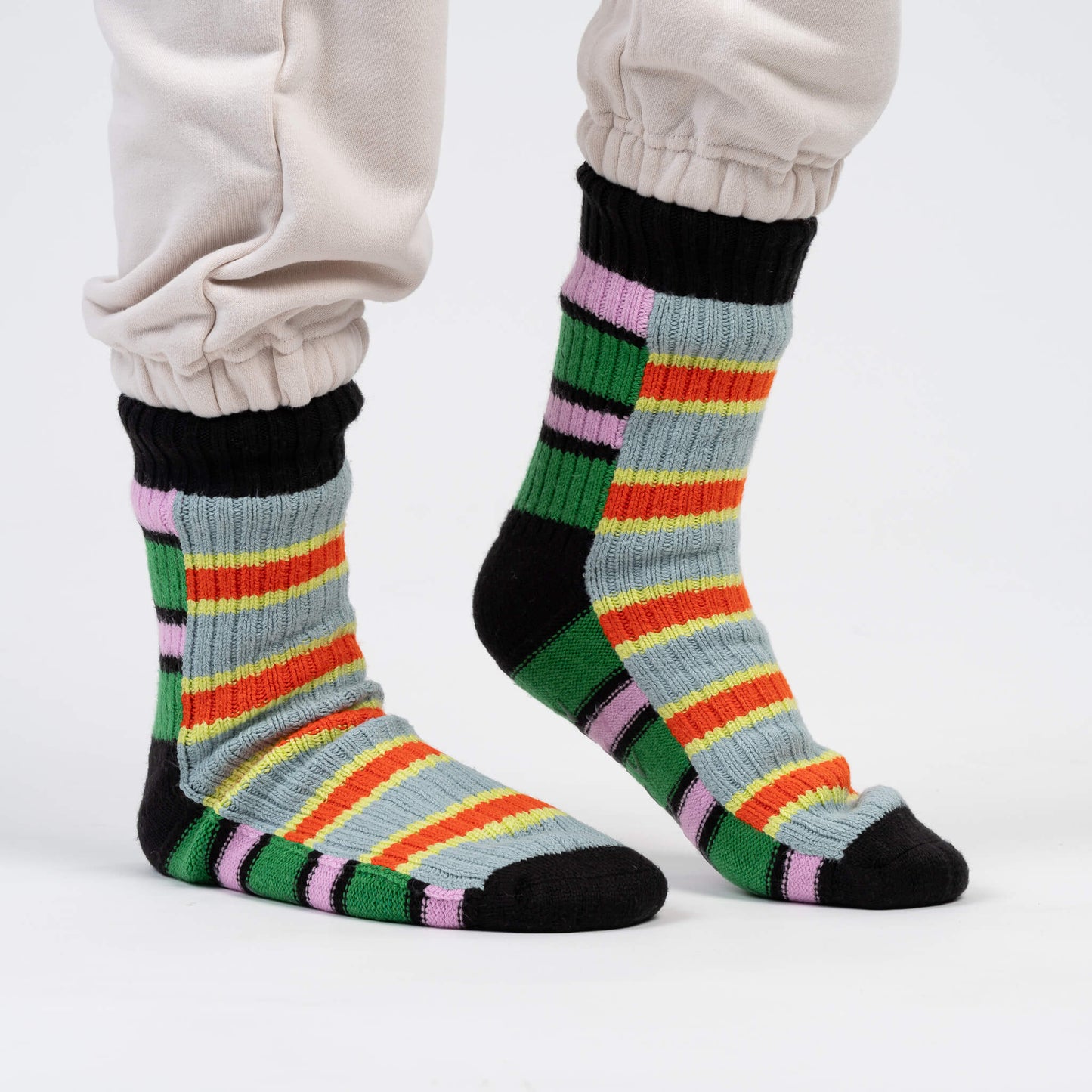 Zipper Stripe House Socks - Poppy Stone Blue