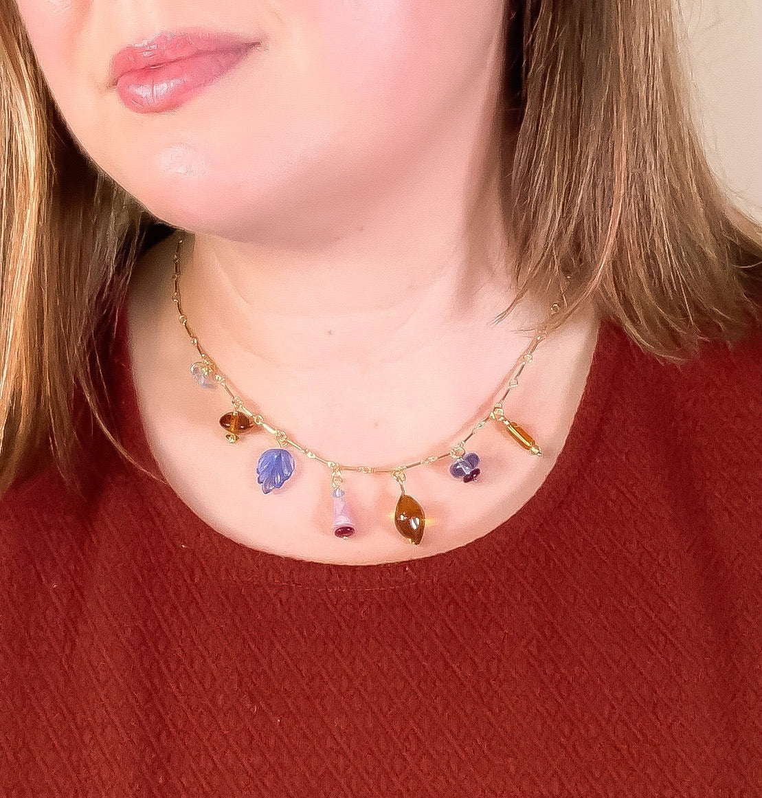 Charm Necklace - Lepidolite + Vintage Glass