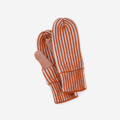 Stripe Knit Mittens in Rust White