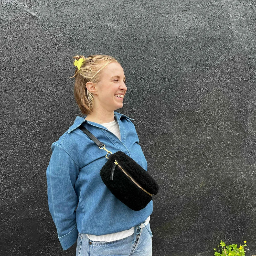 Black Shearling Bum Bag