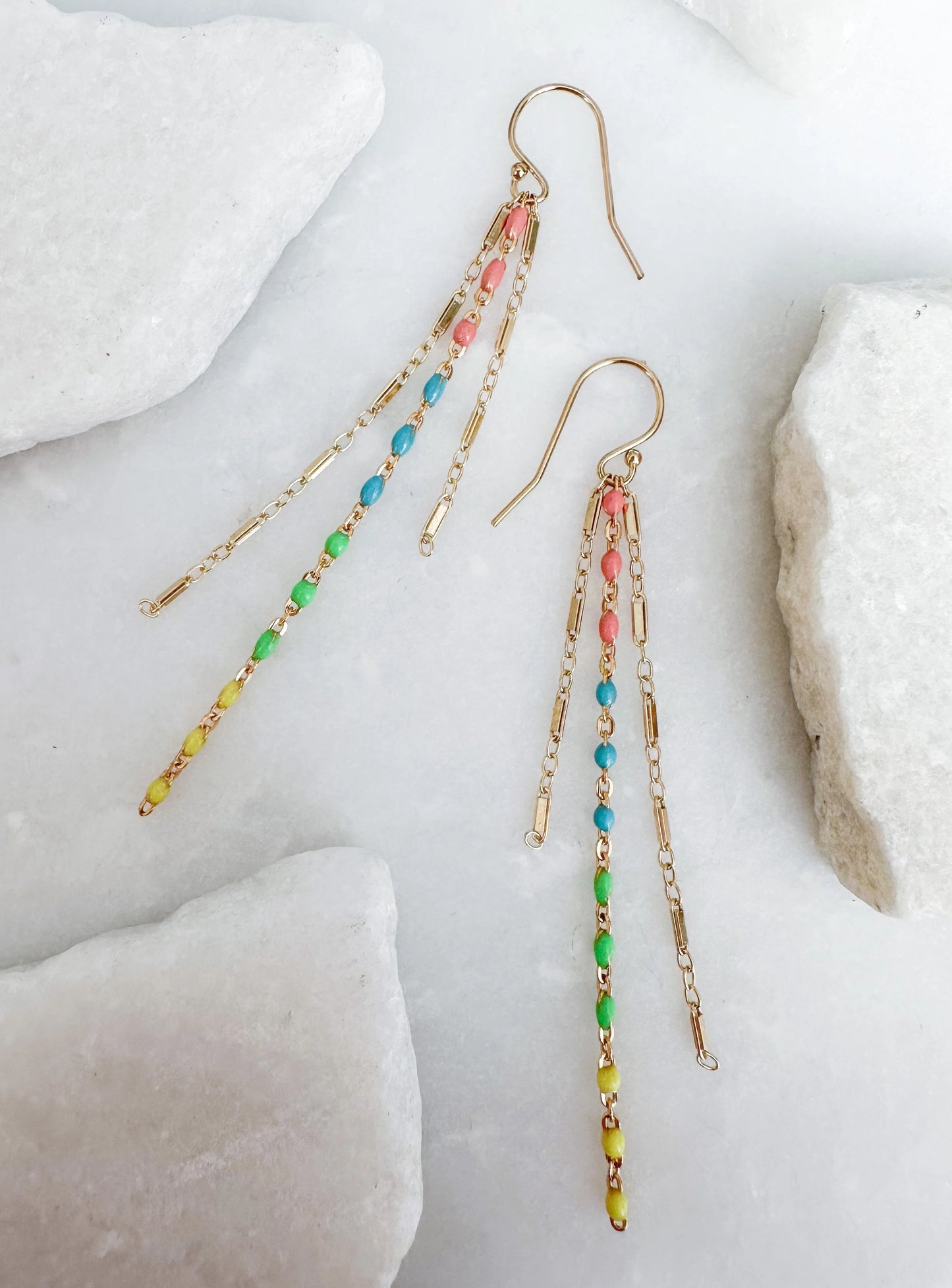 Enameled Colorful Chain Fringe Earrings