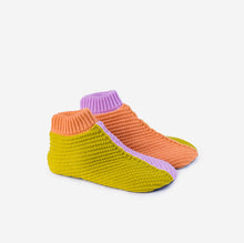 Mismatch Knit Bootie Slippers in Golden Olive Lilac