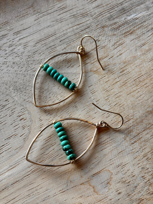 Turquoise Bead Bar Marquise Hoop Earrings