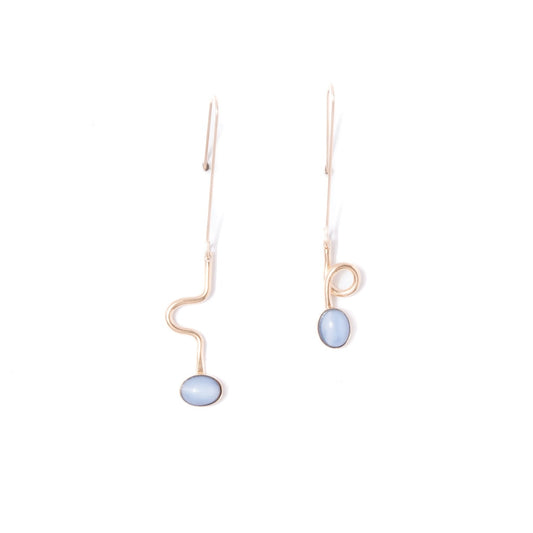 Blue Moonstone Contour Drop Earrings