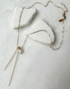 Pearl Charm Double Bar Necklace