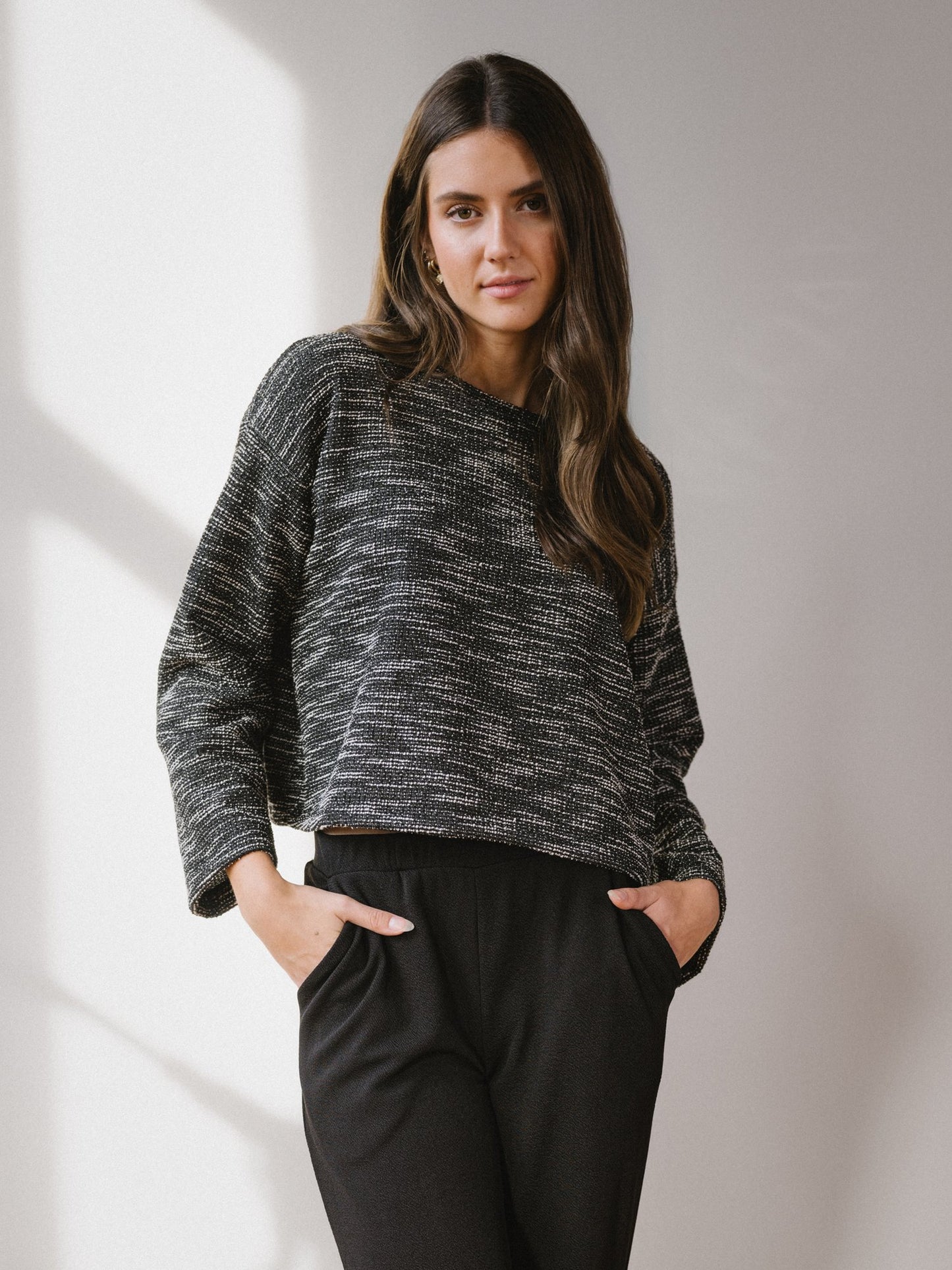 Charlie Sweater in Black/Oat Boucle