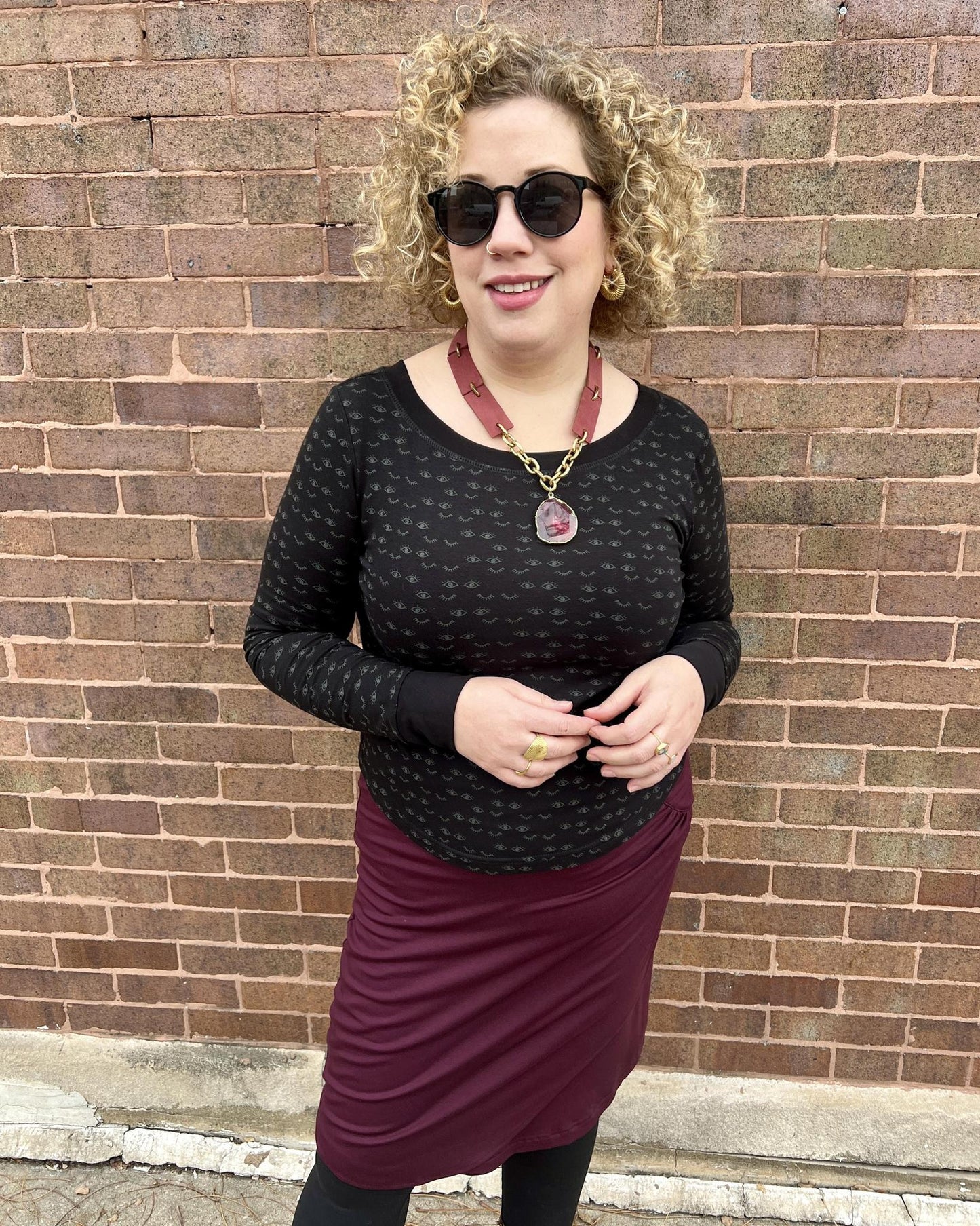 Long Sleeve Croppish Tee in Eyelash Print