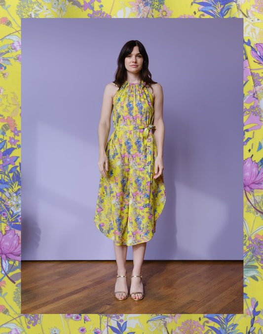 Liana Jumpsuit in Highlighter Yellow Florals