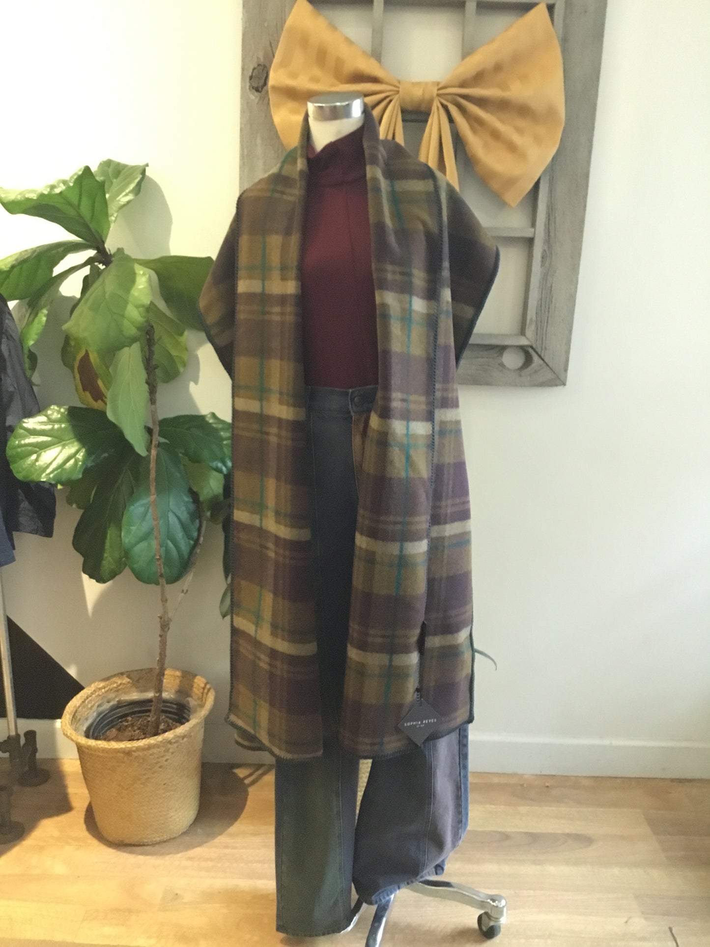 Lengthy Scarf in Brown & Hunter Green Plaid