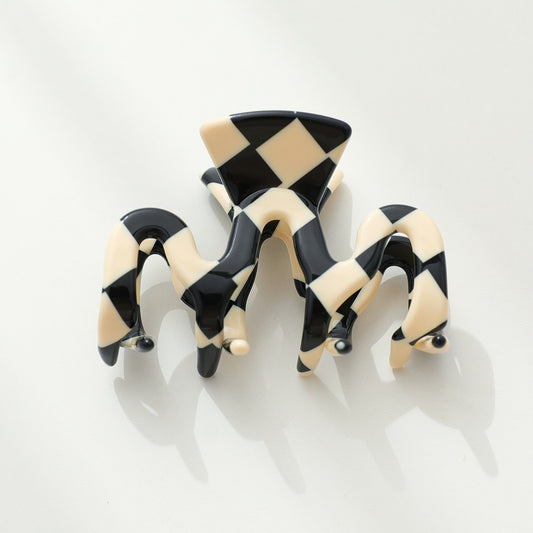 Checked Claw Clip - Squiggle