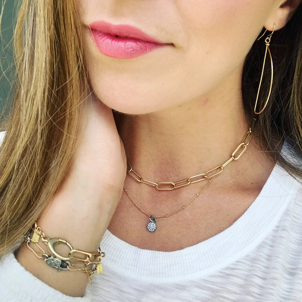 Cubic Zirconia Pave Coin Charm Necklace