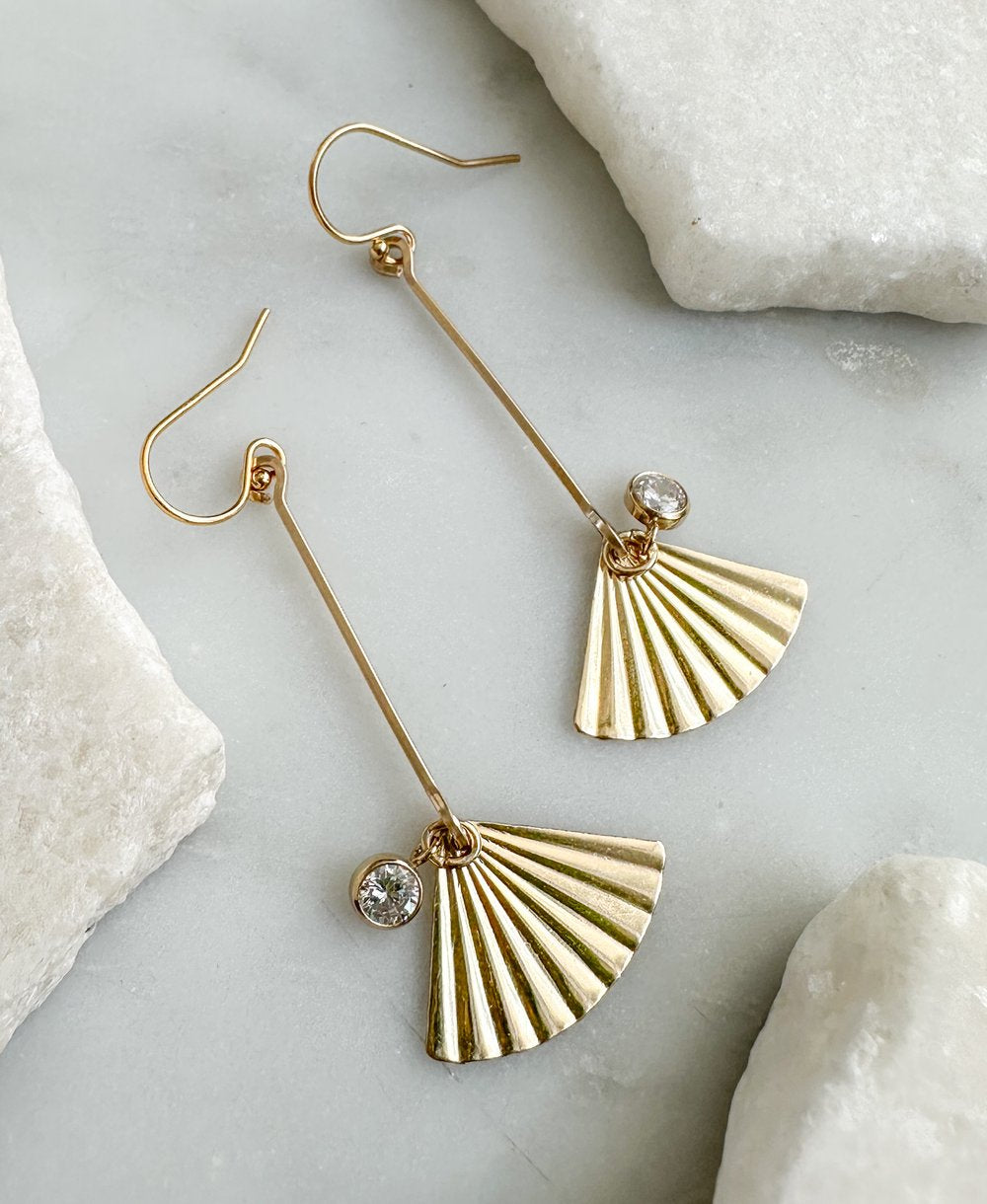 Fan Charm Bar Drop Earrings