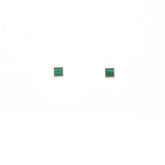 Tiny Square Studs in Malachite