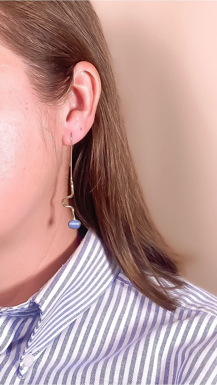 Blue Moonstone Contour Drop Earrings