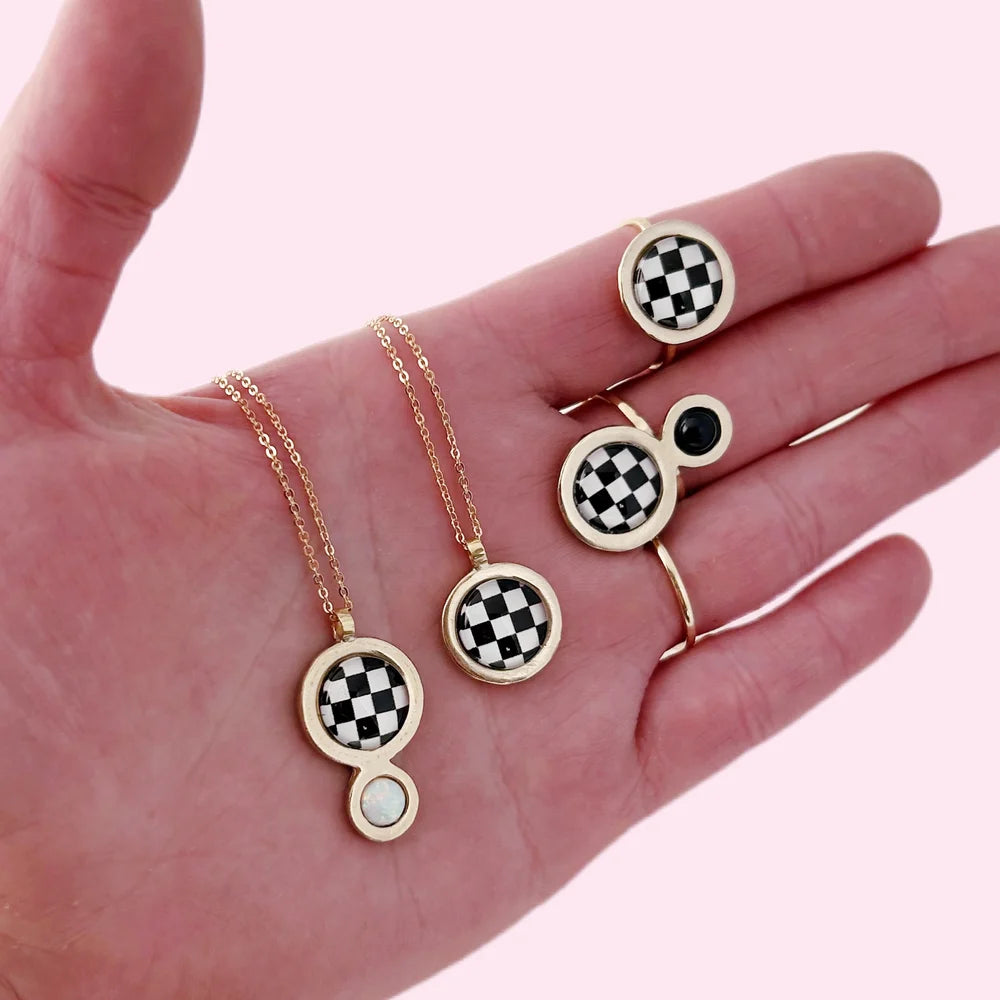 Checkerboard Orbit Necklace
