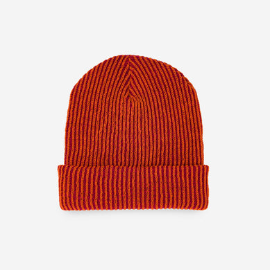 Simple Rib Knit Beanie in Red Flame