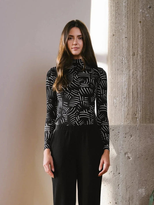 Black Lash Print Mockneck Top