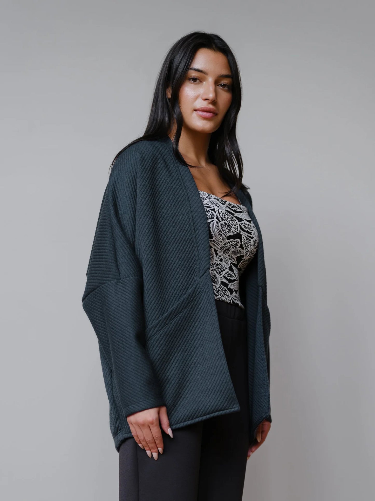 Louie Quilted Cardi in Evergreen