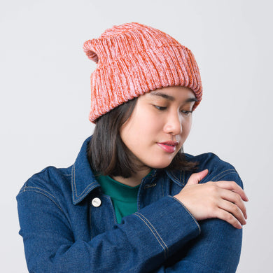 Space Mix Knit Beanie - Lilac + Vermillion