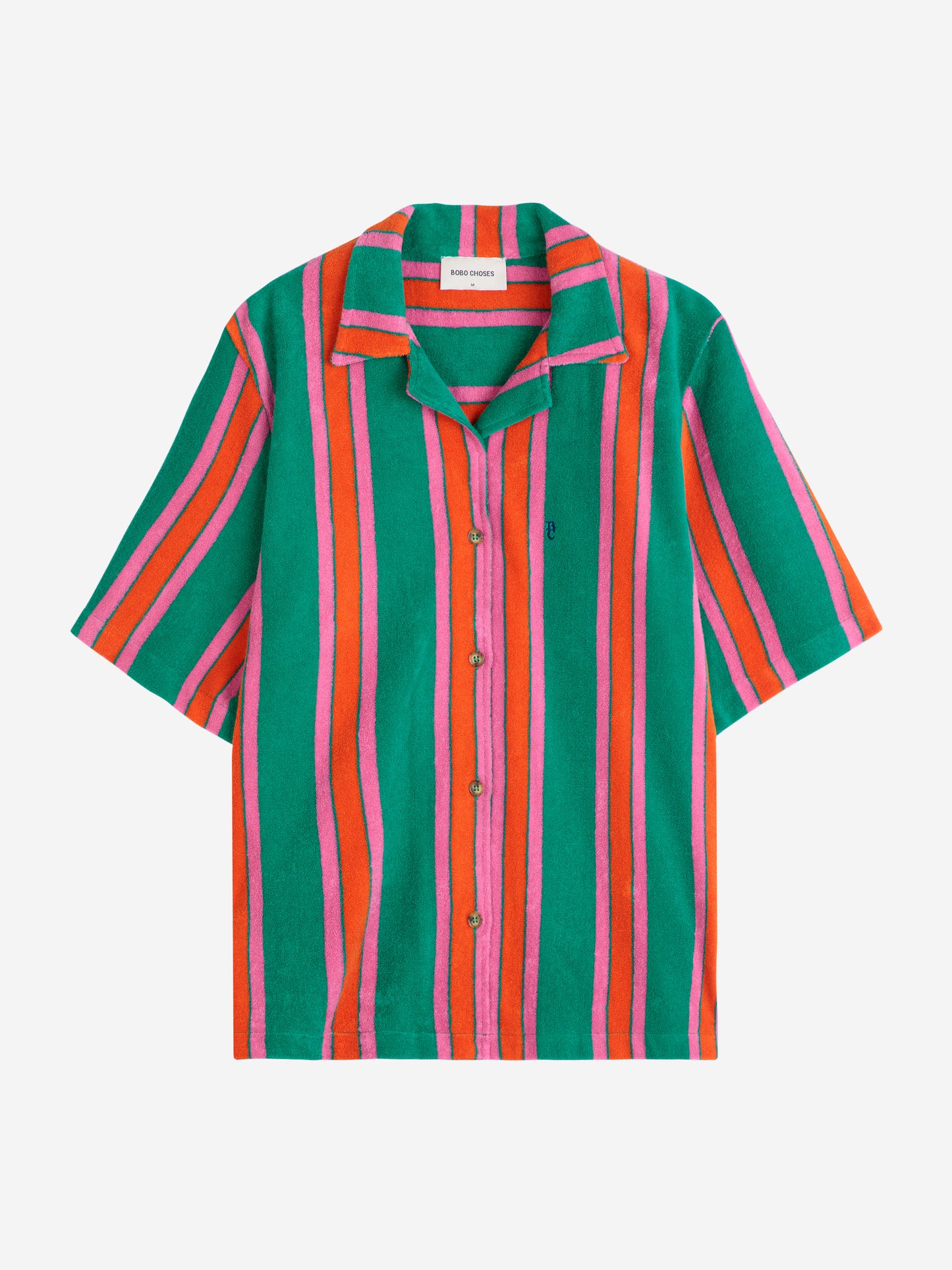 Striped Terry Button Down Short Sleeve Shirt