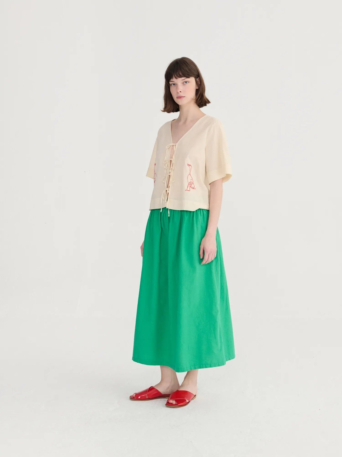 Embroidery Tied Blouse