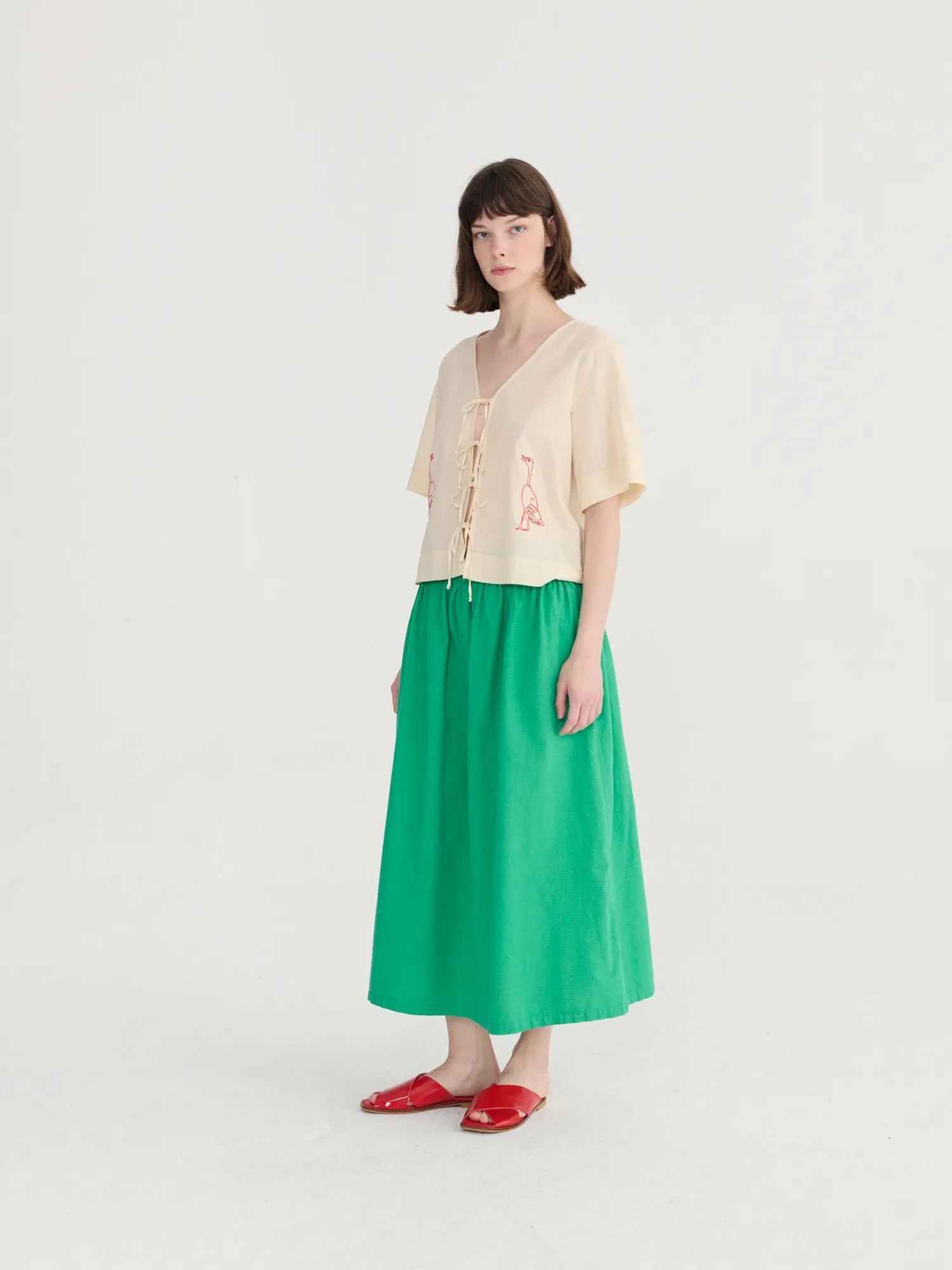 Embroidery Tied Blouse