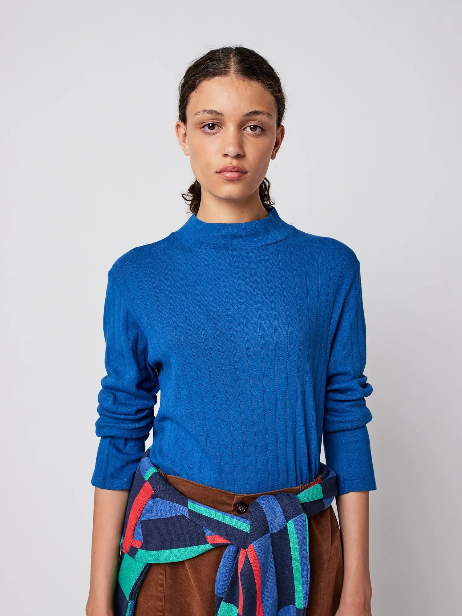 Bright Blue Pointelle Mockneck Tee Shirt