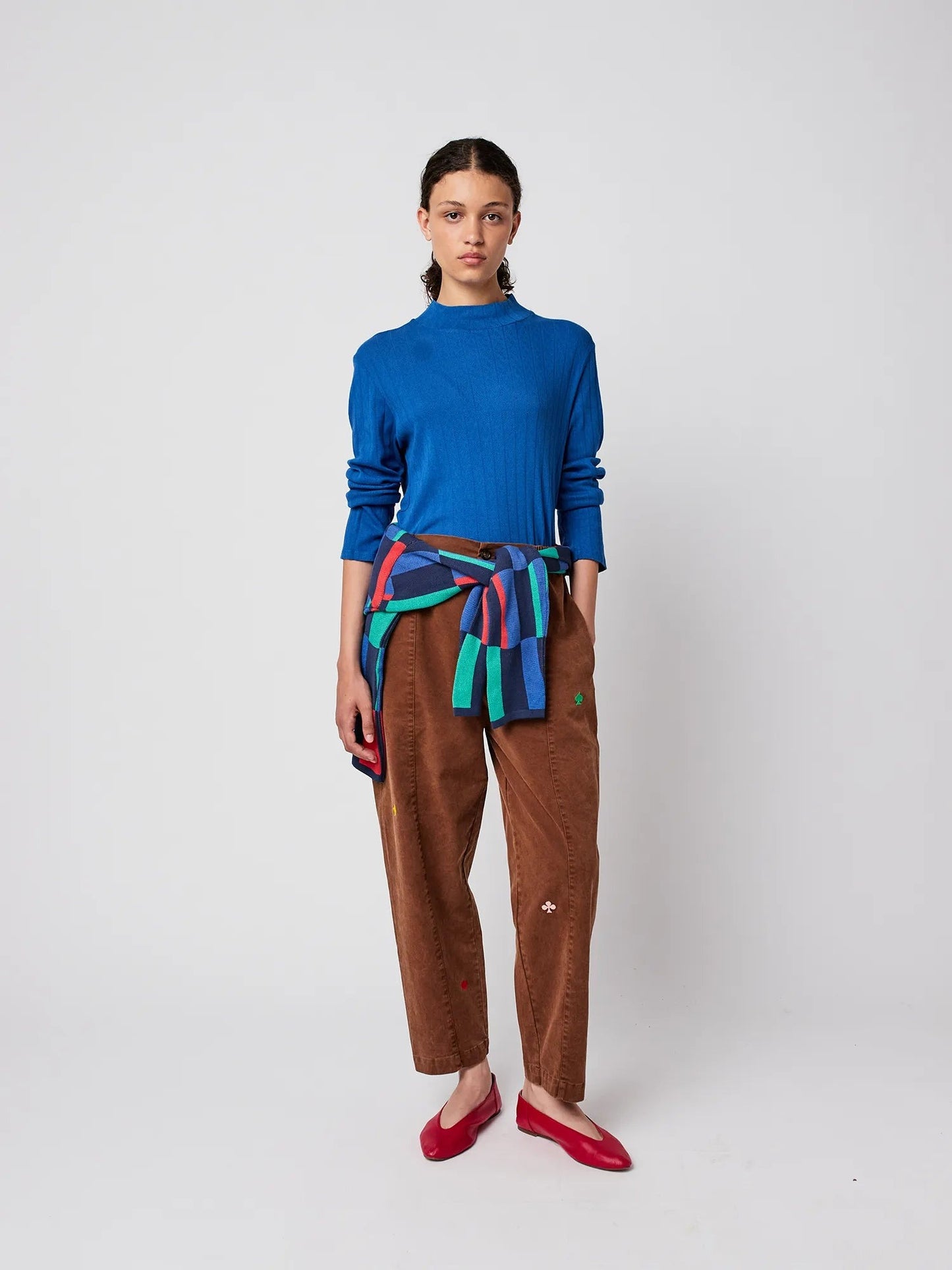 Bright Blue Pointelle Mockneck Tee Shirt