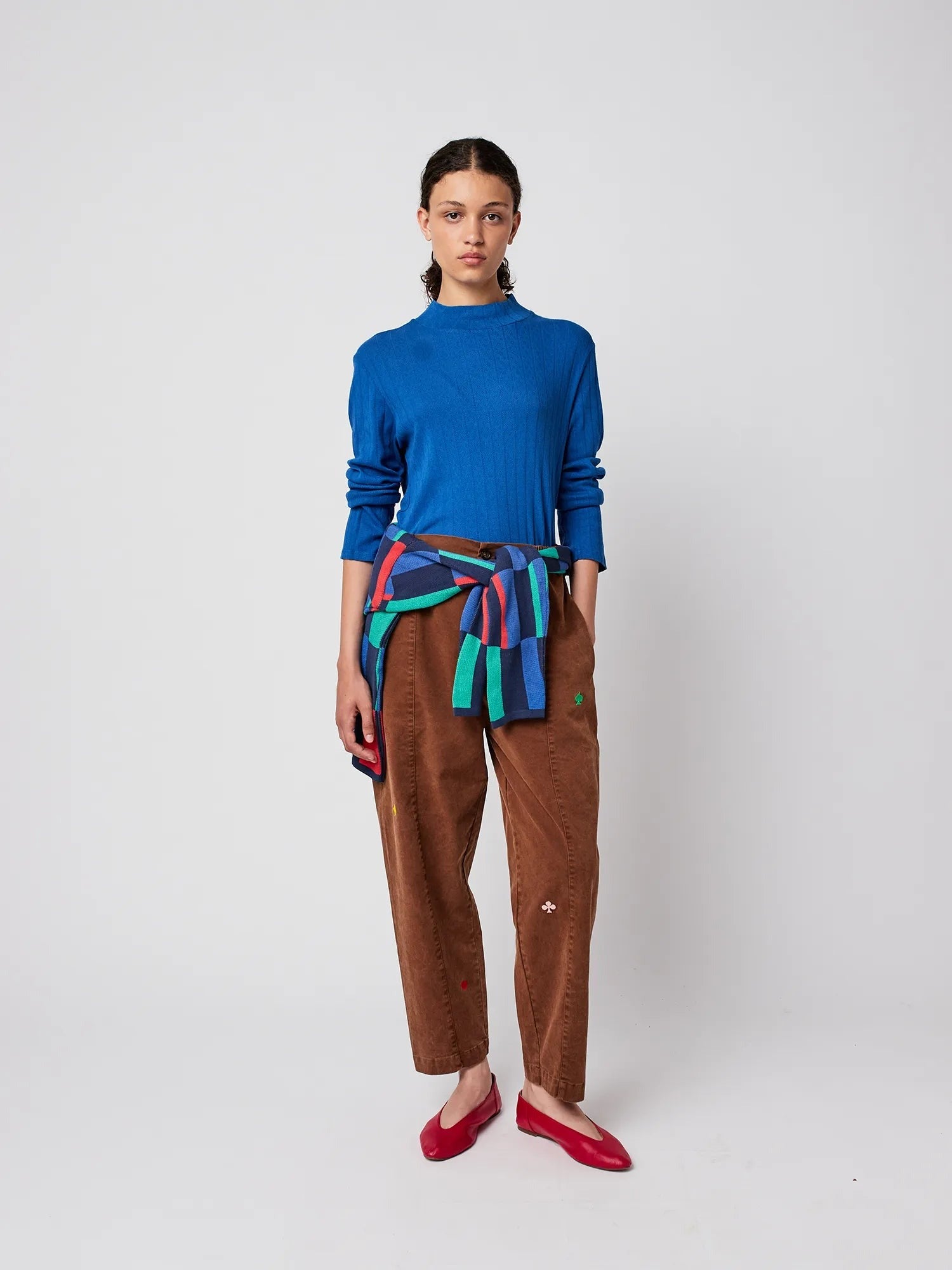 Bright Blue Pointelle Mockneck Tee Shirt