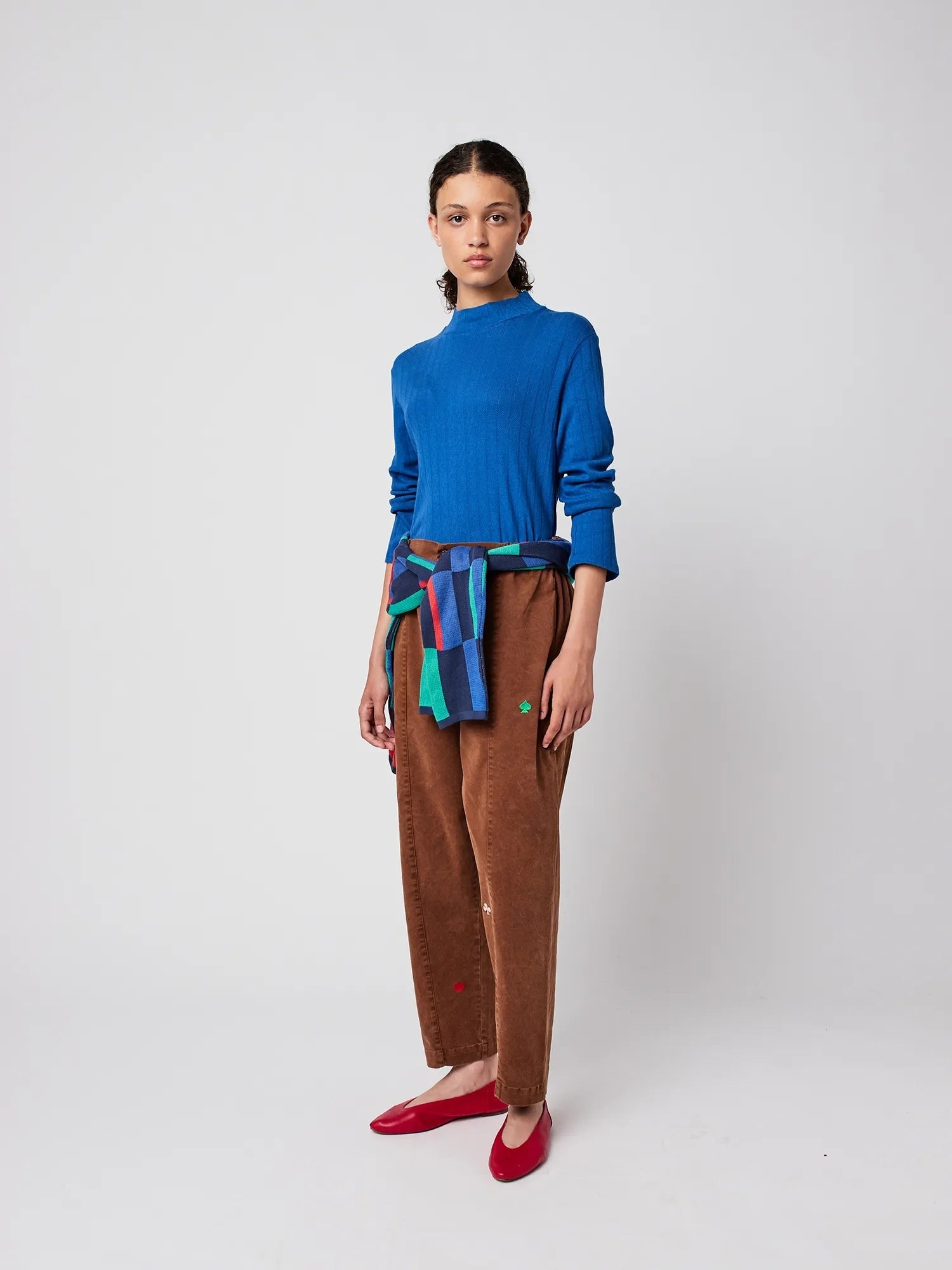 Bright Blue Pointelle Mockneck Tee Shirt