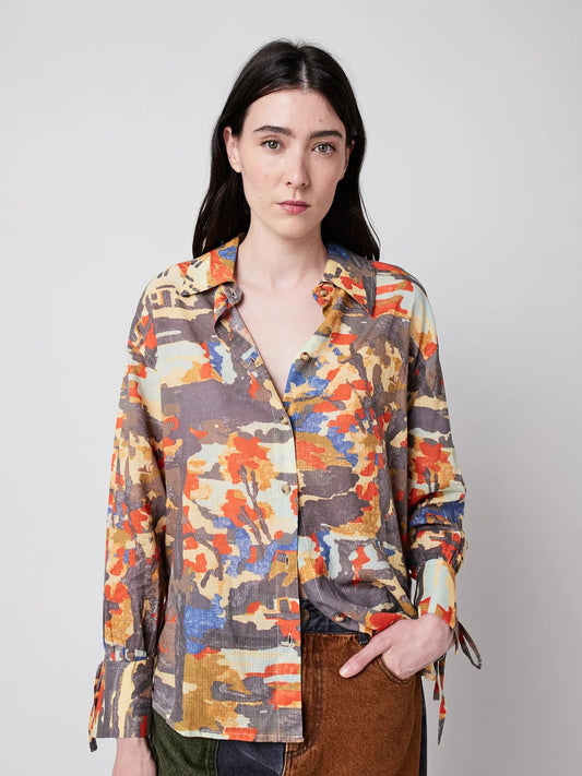 Forest House Pattern Relaxed Button Down Shirt