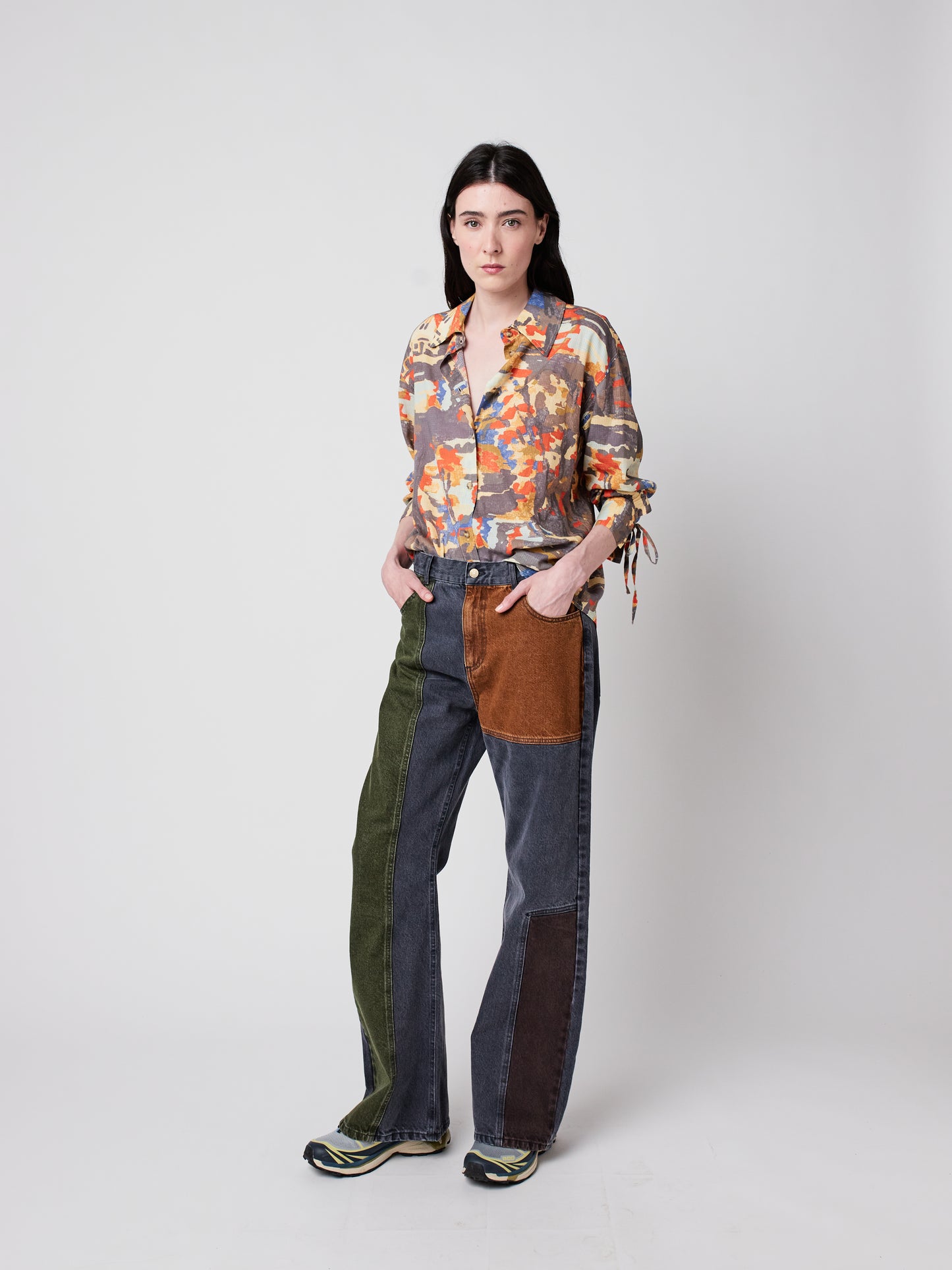 Color Block Denim Pants