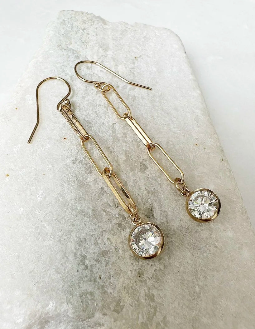 Cubic Zirconia Paperclip Chain Drop Earrings