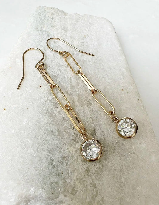 Cubic Zirconia Paperclip Chain Drop Earrings