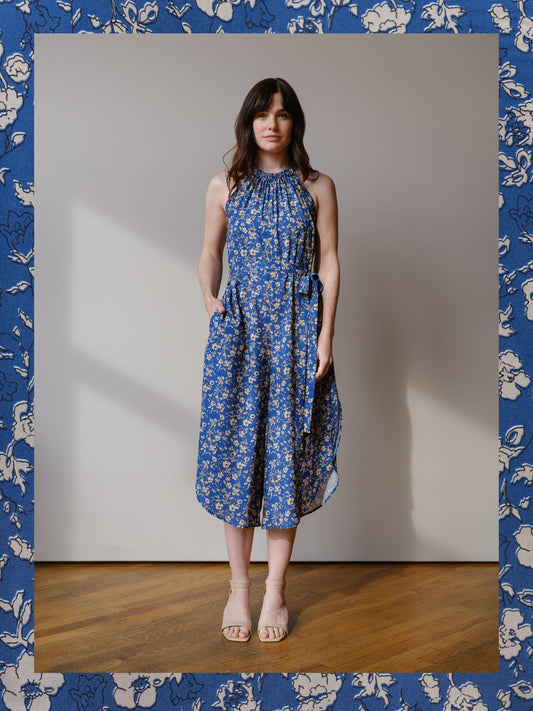 Liana Jumpsuit in Blue & Beige Florals
