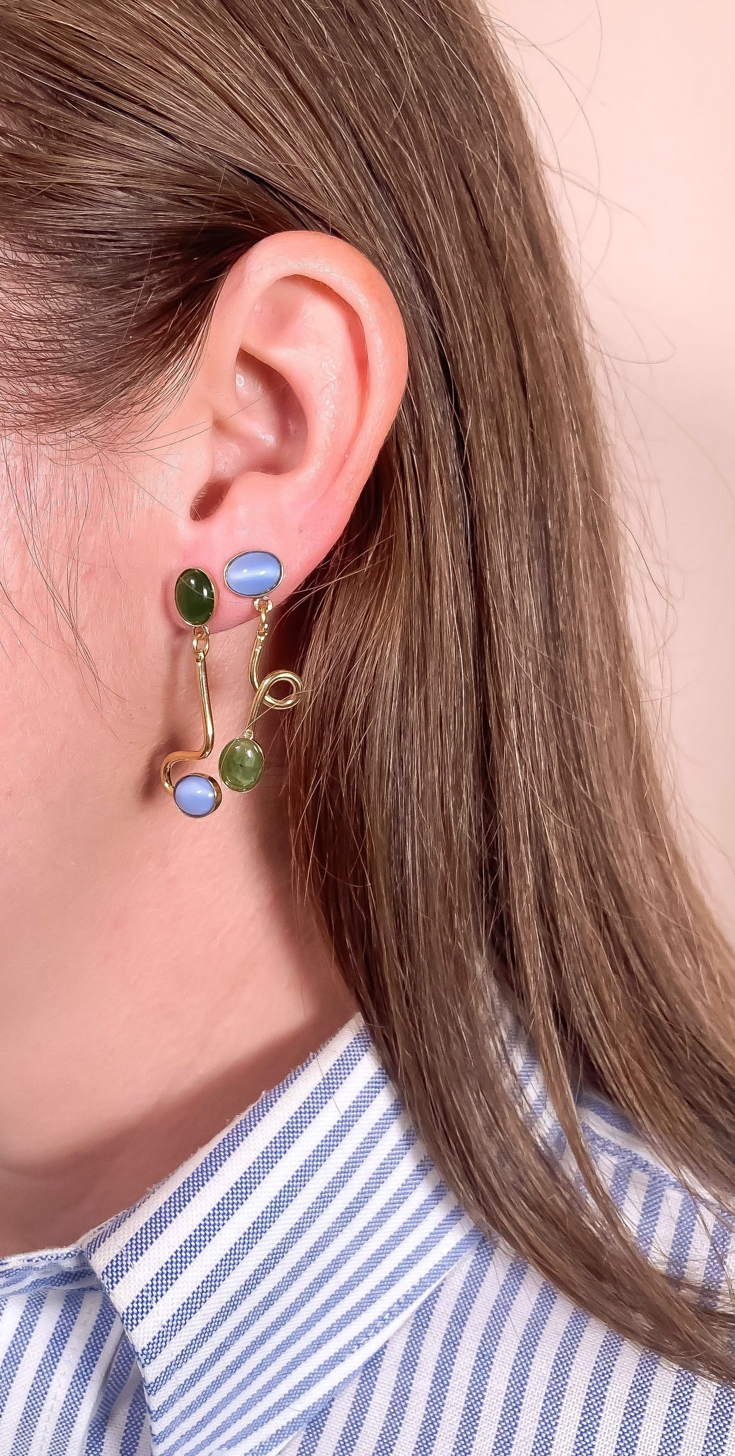 Jade + Blue Moonstone Contour Earrings