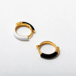 Two Tone Enamel Huggie Hoops in Black + White