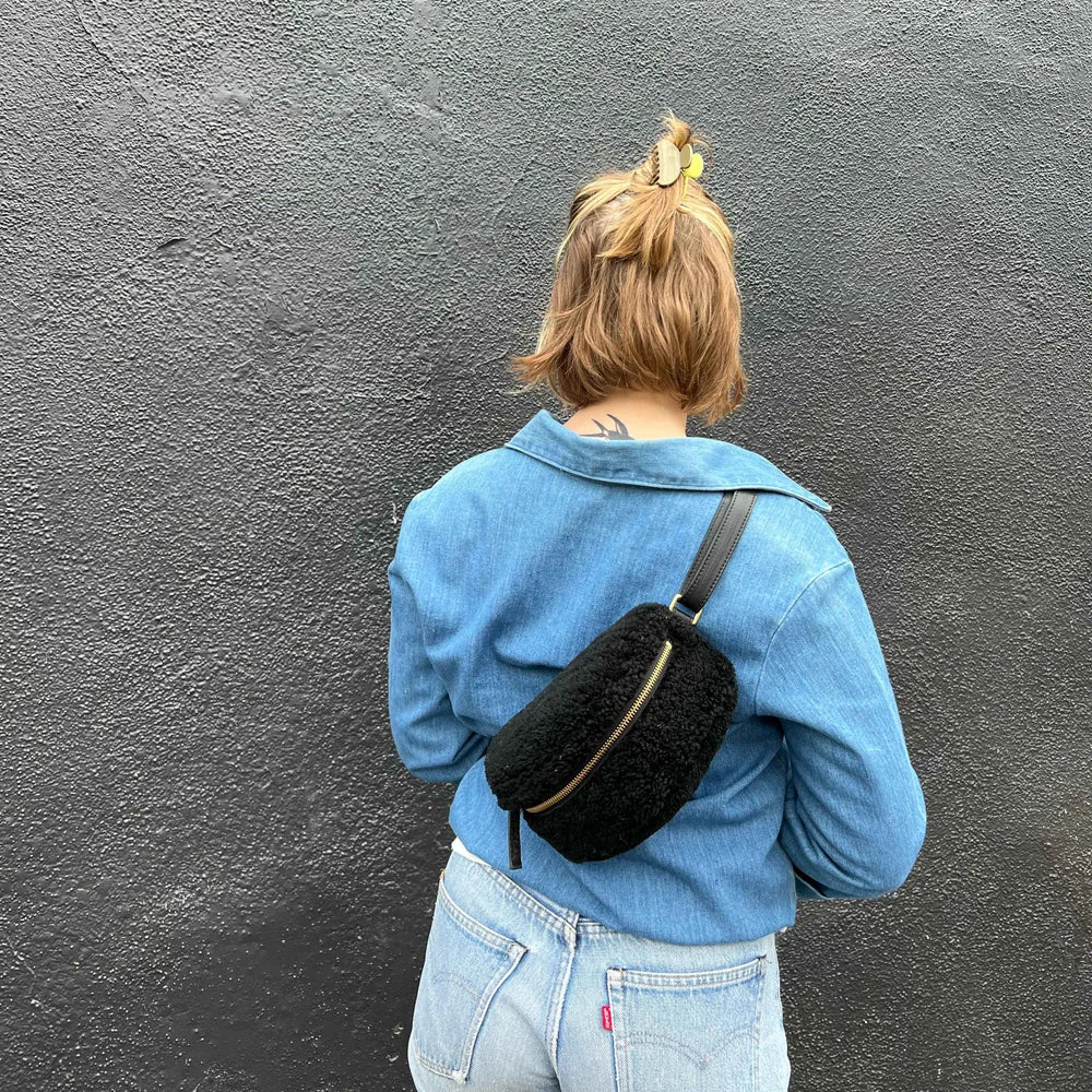 Black Shearling Bum Bag