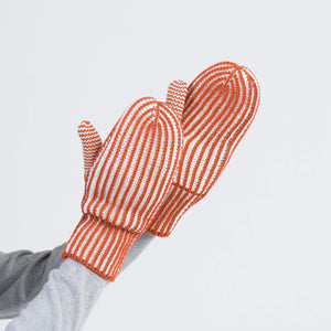 Stripe Knit Mittens in Rust White